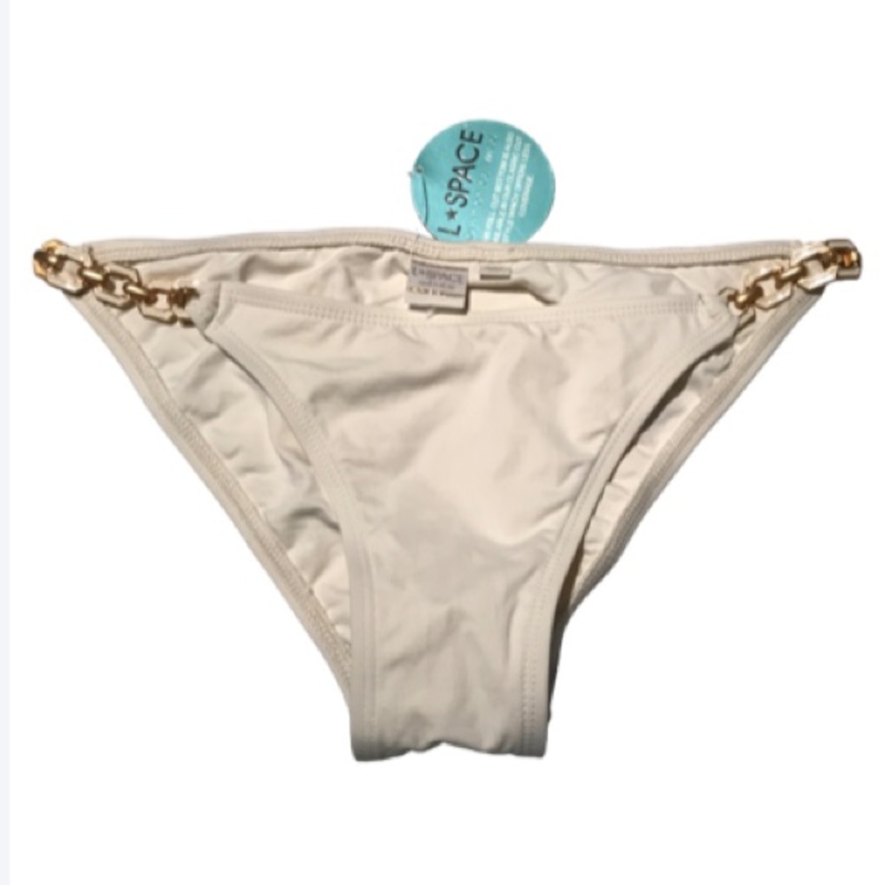 NWT L*Space Full Cut Chain Bikini Bottoms in Cream and Gold Size Small
